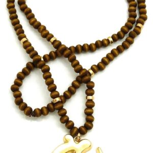 GWOOD Gye Nyame African Pendant with Brown Wood Bead Necklace