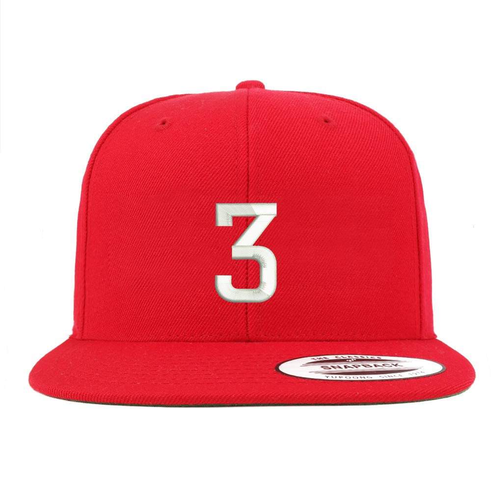 Trendy Apparel Shop Number 3 Embroidered Snapback Flatbill Baseball Cap - Red