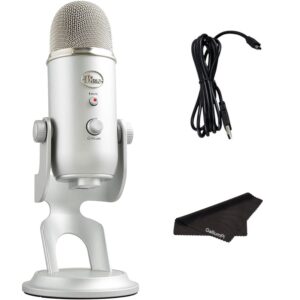 newest blue yeti usb microphone with 4 pickup patterns, 3 condenser capsules, mic gain control & adjustable stand for gaming, streaming, podcasting on pc & mac with galliumpi accessories - silver