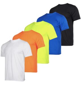 5 pack: boys girls active athletic quick dry dri fit short sleeve t-shirt crew neck tops teen gym undershirts tees youth basketball clothes moisture wicking shirts-set 11,medium (8-10)