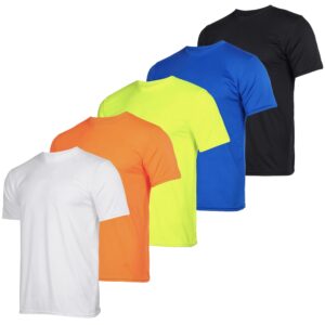 5 Pack: Boys Girls Active Athletic Quick Dry Dri Fit Short Sleeve T-Shirt Crew Neck Tops Teen Gym Undershirts Tees Youth Basketball Clothes Moisture Wicking Shirts-Set 11,Medium (8-10)