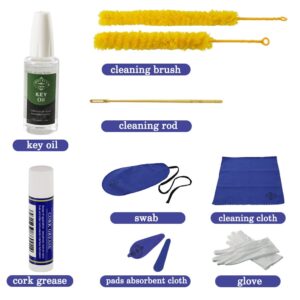 Flute Cleaner Care Cleaning Kit,Maintenance Kit,Key Oil,Cork Grease,Swab,Cleaning Cloth,Cleaning Brush,Cleaning Rod(Random Color Cloths)