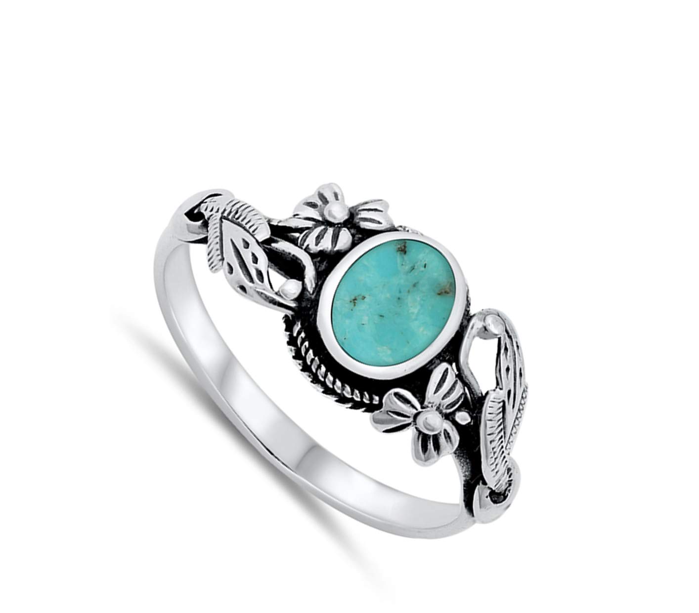 Ornate Simulated Turquoise Boho Vintage Style New .925 Sterling Silver Band Size 9