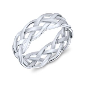 simple criss cross weave woven braided band rope twisted cable eternity wedding band ring for women teens .925 sterling silver 6mm