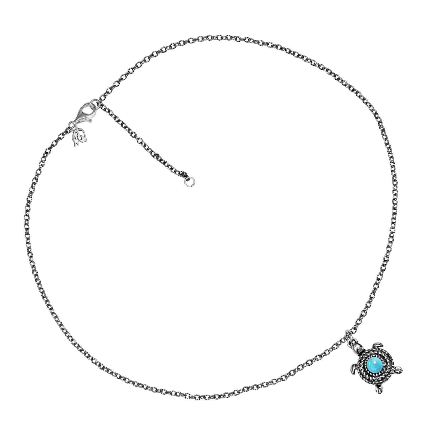 American West Necklace Sterling Silver Turtle Turquoise Gemstone 17 to 20 Inch