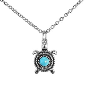 American West Necklace Sterling Silver Turtle Turquoise Gemstone 17 to 20 Inch