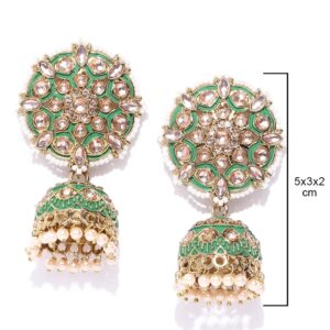 Priyaasi Green Traditional Indian Jhumka Earrings for Women | Fashionable Floral Design | Stone Studded | Pearl Drop | Gold Plated | Earrings for Women with Pushback Closure | Ethnic Bridal Earrings