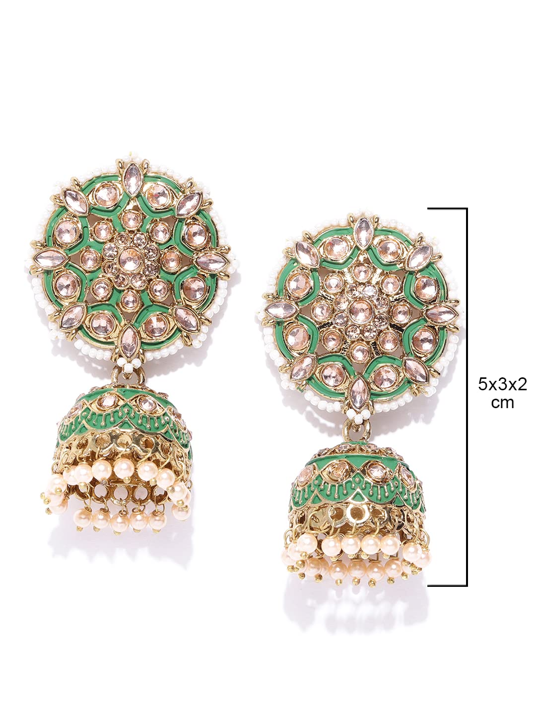 Priyaasi Green Traditional Indian Jhumka Earrings for Women | Fashionable Floral Design | Stone Studded | Pearl Drop | Gold Plated | Earrings for Women with Pushback Closure | Ethnic Bridal Earrings