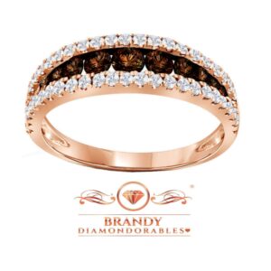 BRANDY DIAMONDORABLES♥ 18K Rose Gold Silver Chocolate Brown Stunning Eternity Ring 2.5 Ctw.