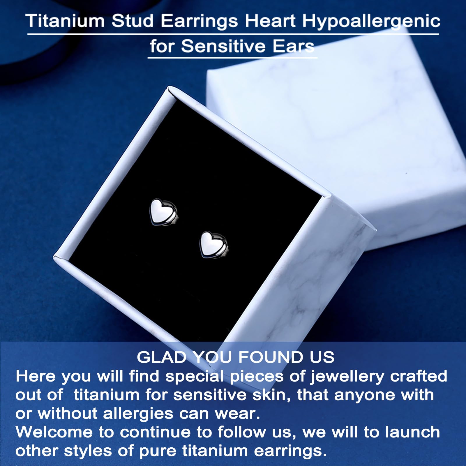 VGACETI Titanium Earrings Heart Stud Earrings, Hypoallergenic for Sensitive Ears Women Men, Premium High Polished (Large Shiny Grey)