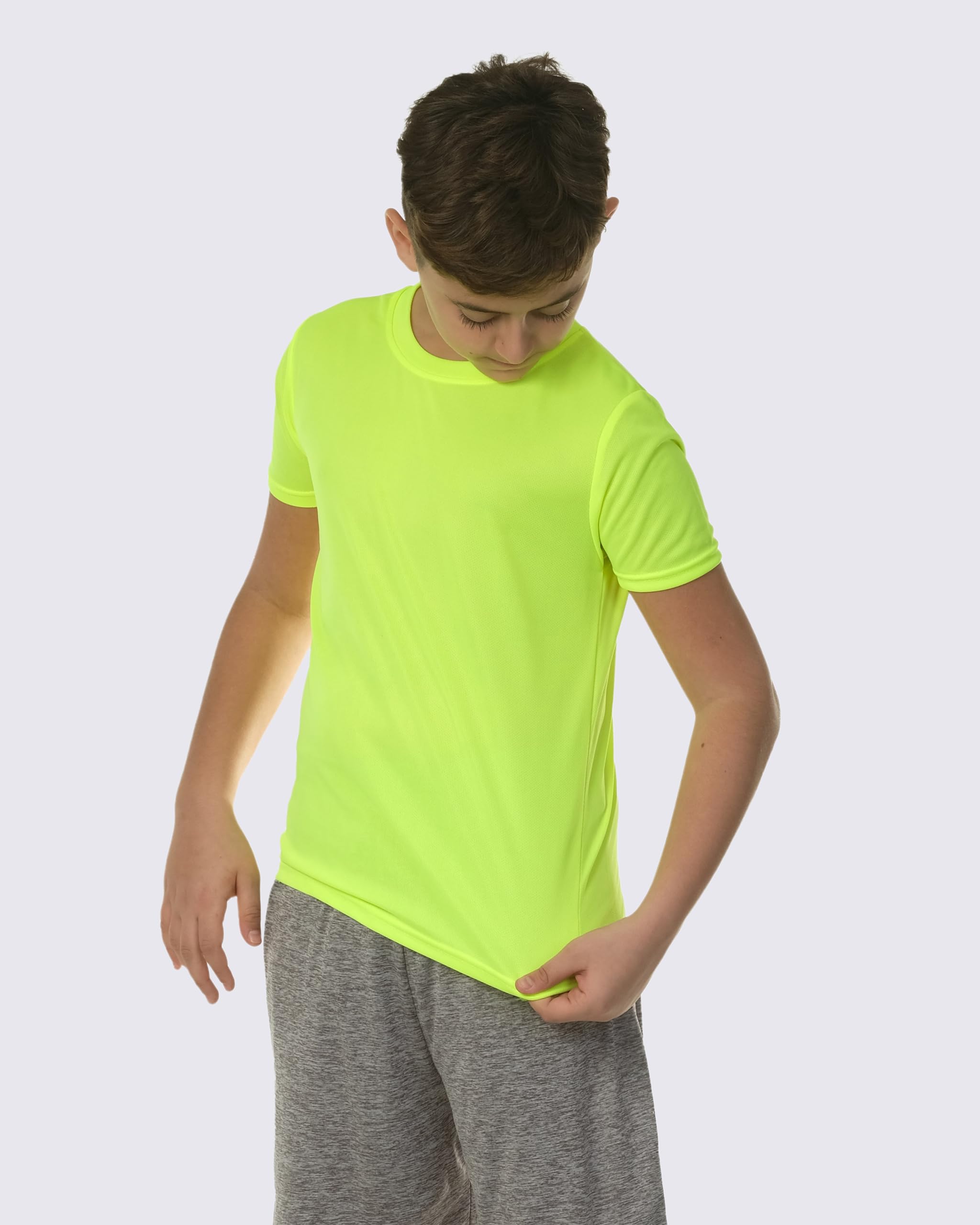 5 Pack: Boys Girls Active Athletic Quick Dry Dri Fit Short Sleeve T-Shirt Crew Neck Tops Teen Gym Undershirts Tees Youth Basketball Clothes Moisture Wicking Shirts-Set 11,Medium (8-10)