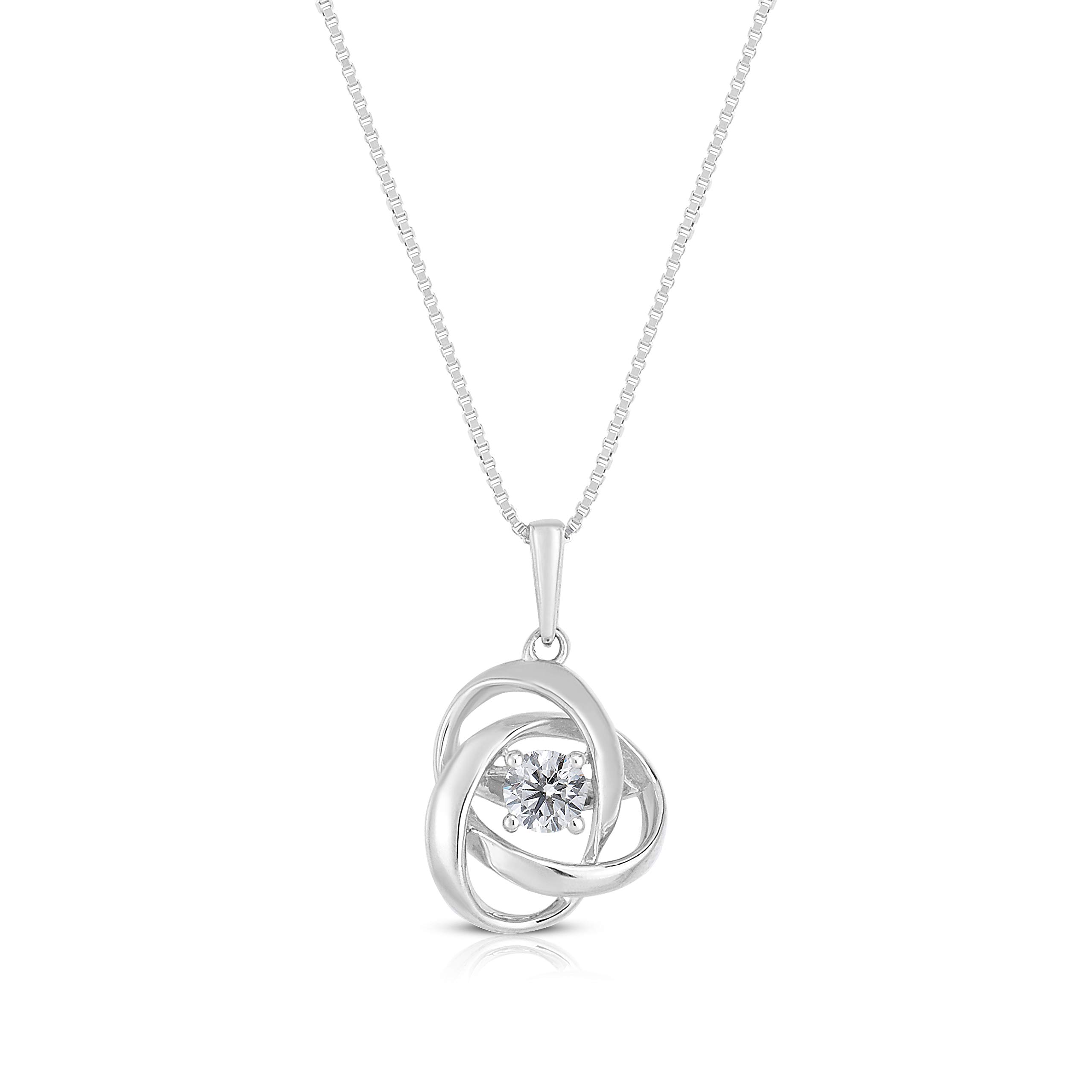 Femme Luxe 0.20 carats Love Knot Diamond Pendant Locket Necklace for Women, 925 Sterling Silver, Dainty and Hypoallergenic, 18inch box chain, Jewelry with Gift Ready Box