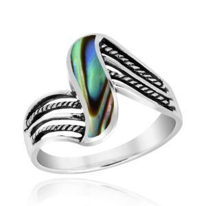 aeravida contemporary flowing waves abalone shell inlay .925 sterling silver ring