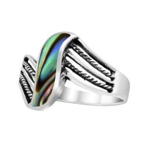 AeraVida Contemporary Flowing Waves Abalone Shell Inlay .925 Sterling Silver Ring