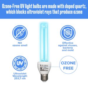 Ozone-Free Ultraviolet Germicidal Light Sanitizer UVC Lamp 25 W E26/E27 with Stand and Remote Control