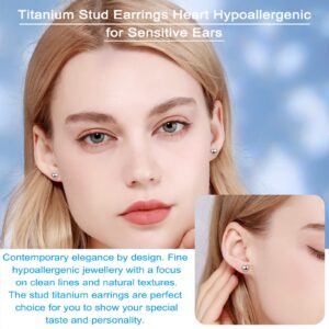 VGACETI Titanium Earrings Heart Stud Earrings, Hypoallergenic for Sensitive Ears Women Men, Premium High Polished (Large Shiny Grey)