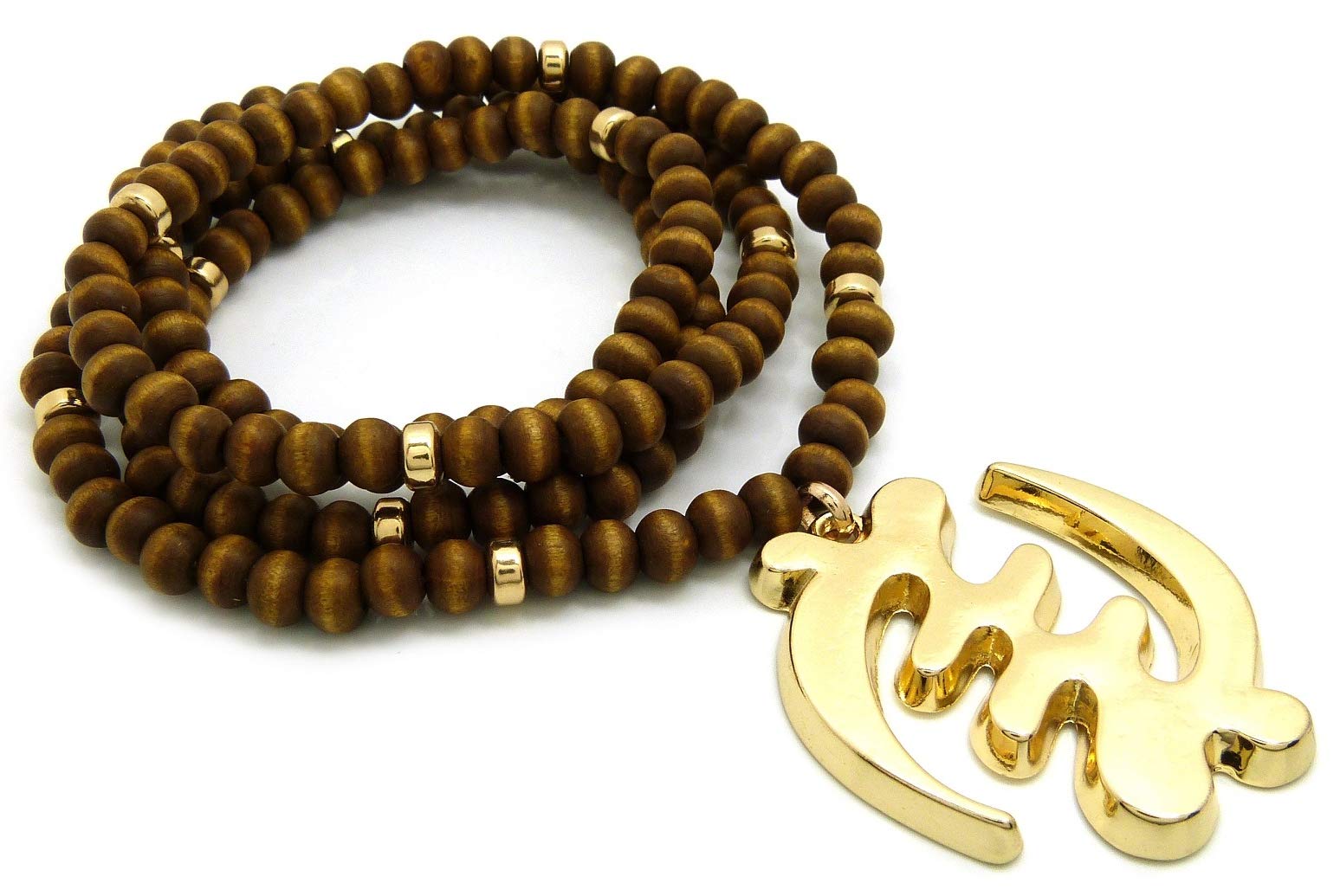 GWOOD Gye Nyame African Pendant with Brown Wood Bead Necklace