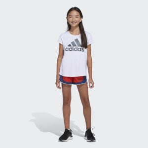 adidas girls Colorblock Woven Shorts, Vivid Red, 8-15 Years US