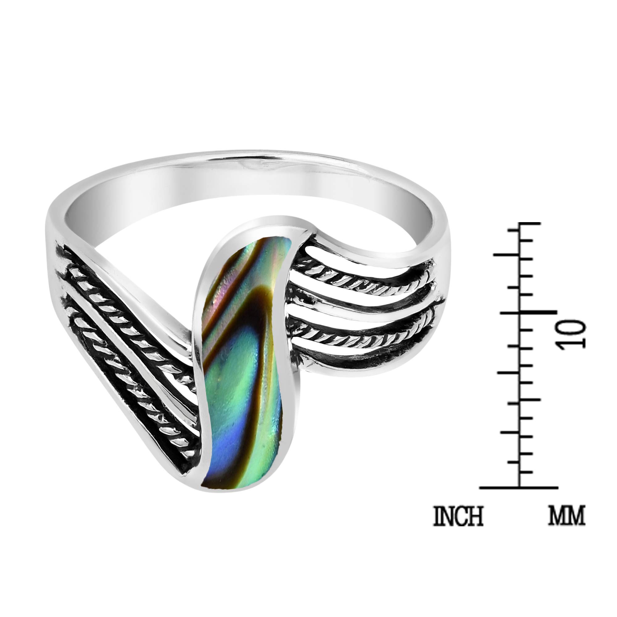 AeraVida Contemporary Flowing Waves Abalone Shell Inlay .925 Sterling Silver Ring