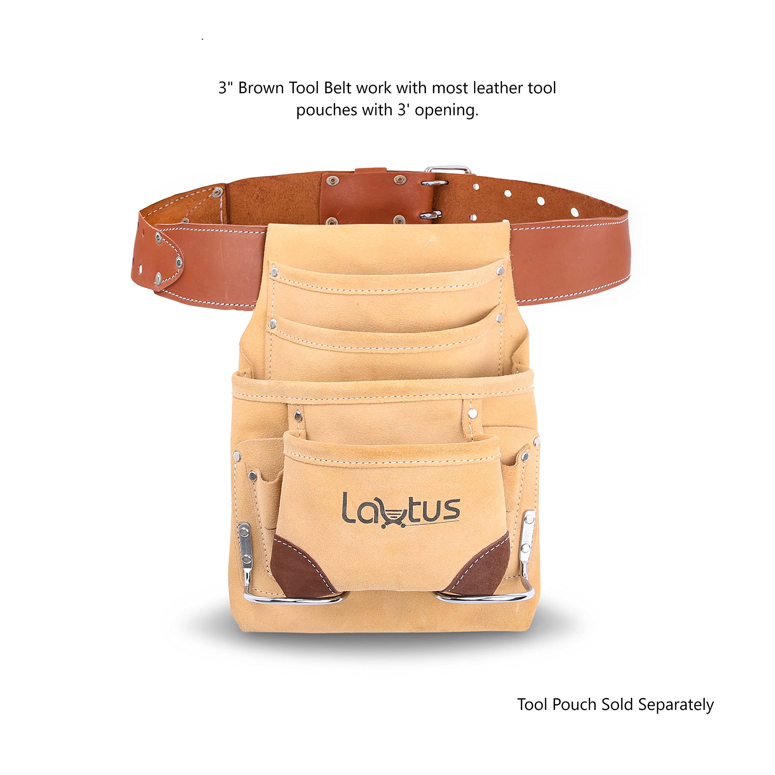 LAUTUS 3-Inch Tapered Work Belt in Heavy Oiled Tanned Leather| 32-Inch to 46-Inch | Brown|