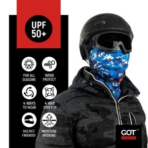 GOT Sports UPF 50+ Balaclava Face Mask - Sun Protection Hood Balaclava for Men Women - Motorcycle Sheisty Mask for Fishing (Pixel Blue Camo)