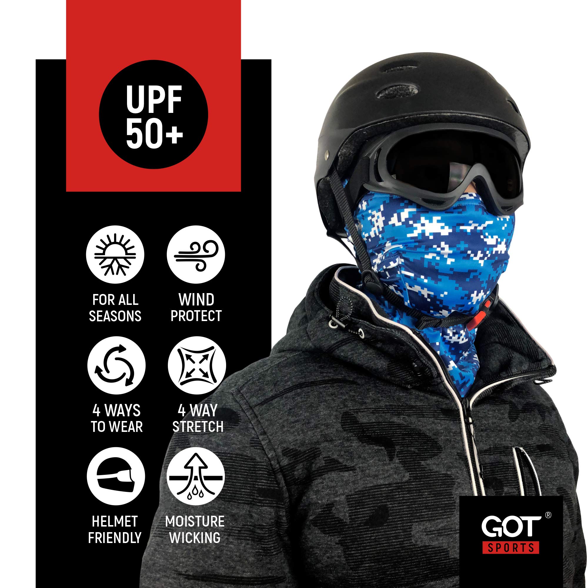 GOT Sports UPF 50+ Balaclava Face Mask - Sun Protection Hood Balaclava for Men Women - Motorcycle Sheisty Mask for Fishing (Pixel Blue Camo)