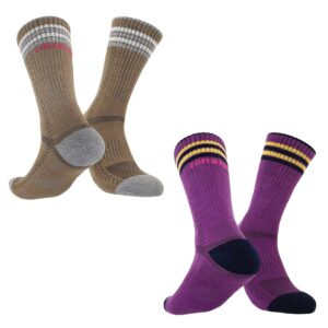 Tom & Mary Women’s Hiking Socks, Cotton (84%), Long Crew, Moisture Wicking, Half Double Cushioned, Lightweight (4 Pairs) (Medium Size 6-9)