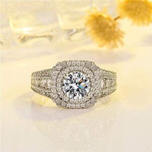 CTDFJRYFF Fashion Simulation 925 Sterling Silver 3 Carat Ultra Sparkling Zircon Engagement Wedding Ring (US Code 6-10)(6)