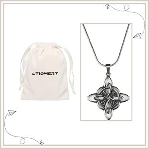 Ltiomert Ann Claridge Witches Knot Necklace, with 18" Snake chain, Witch's Star the Magic Knot Wiccan Pendant 4-Pointed Celtic Star Charm Triquetra Wicca Magick Pure Stainless