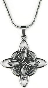 ltiomert ann claridge witches knot necklace, with 18" snake chain, witch's star the magic knot wiccan pendant 4-pointed celtic star charm triquetra wicca magick pure stainless