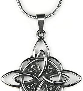 Ltiomert Ann Claridge Witches Knot Necklace, with 18" Snake chain, Witch's Star the Magic Knot Wiccan Pendant 4-Pointed Celtic Star Charm Triquetra Wicca Magick Pure Stainless