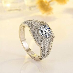 CTDFJRYFF Fashion Simulation 925 Sterling Silver 3 Carat Ultra Sparkling Zircon Engagement Wedding Ring (US Code 6-10)(6)