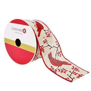 2.5" faux linen wired cardinal ribbon by celebrate it christmas