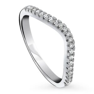 BERRICLE Sterling Silver Wishbone Wedding Rings Cubic Zirconia CZ Curved Half Eternity Ring for Women, Rhodium Plated Size 9