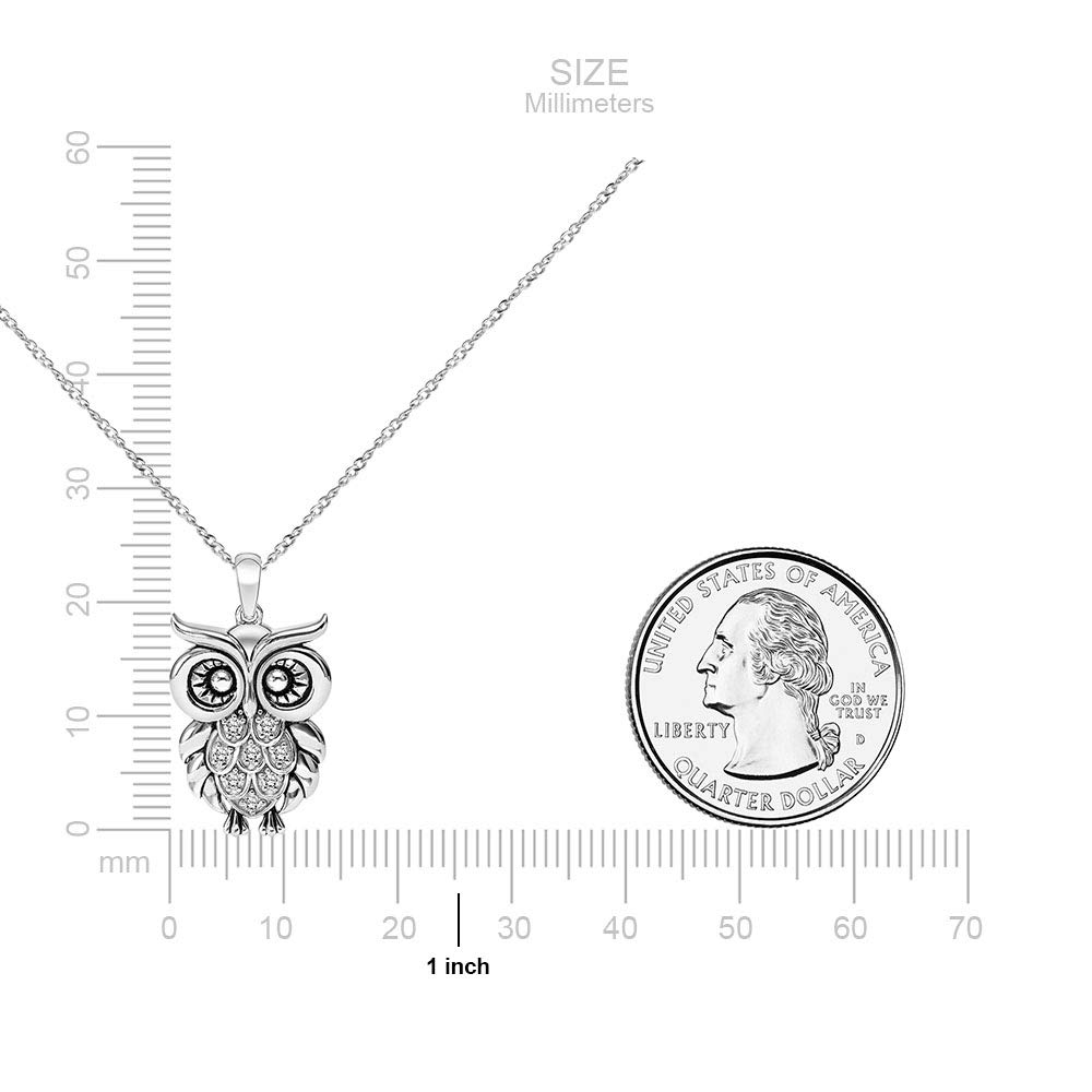 Diamond Owl Necklace for Women 925 Sterling Silver 1/10ct (I-J, I3), 18 inches, by Keepsake