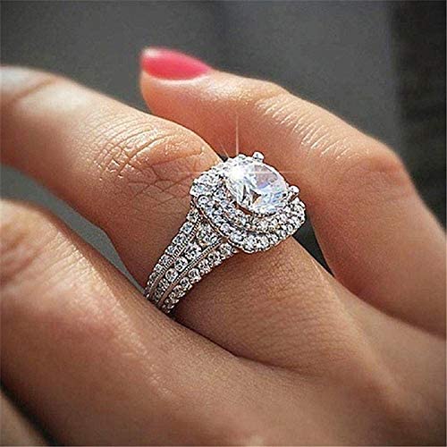 CTDFJRYFF Fashion Simulation 925 Sterling Silver 3 Carat Ultra Sparkling Zircon Engagement Wedding Ring (US Code 6-10)(8)