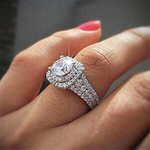 CTDFJRYFF Fashion Simulation 925 Sterling Silver 3 Carat Ultra Sparkling Zircon Engagement Wedding Ring (US Code 6-10)(8)