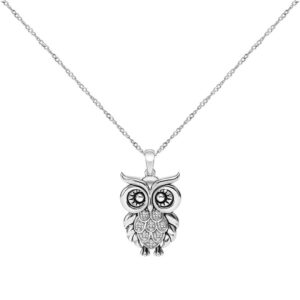 diamond owl necklace for women 925 sterling silver 1/10ct (i-j, i3), 18 inches, by keepsake