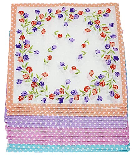 Orrish Women Handkerchief women Hankies 100% Cotton Soft Cloth Napkin Vintage Floral Print Ladies Hankies for Gift with Floral Design (12)