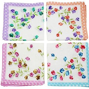 Orrish Women Handkerchief women Hankies 100% Cotton Soft Cloth Napkin Vintage Floral Print Ladies Hankies for Gift with Floral Design (12)