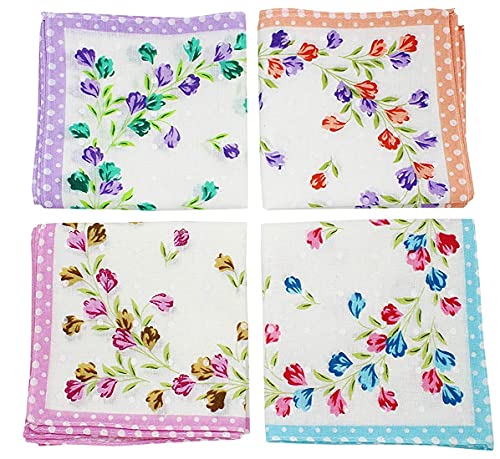 Orrish Women Handkerchief women Hankies 100% Cotton Soft Cloth Napkin Vintage Floral Print Ladies Hankies for Gift with Floral Design (12)