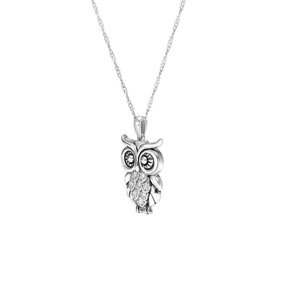 Diamond Owl Necklace for Women 925 Sterling Silver 1/10ct (I-J, I3), 18 inches, by Keepsake