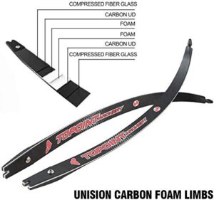 topoint archery unison ilf recurve bow limbs 66/68/70inch, carbon/foam limbs 22-48lbs, compatible for 25” riser, for adult,youth and teens (34, 68 inch)