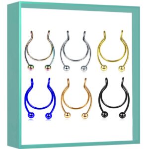 vitaltyextracts 20g fake nose rings hoop clip-on stainless steel septum jewelry non piercing cartilage earring lip rings faux nose ring piercing jewelry