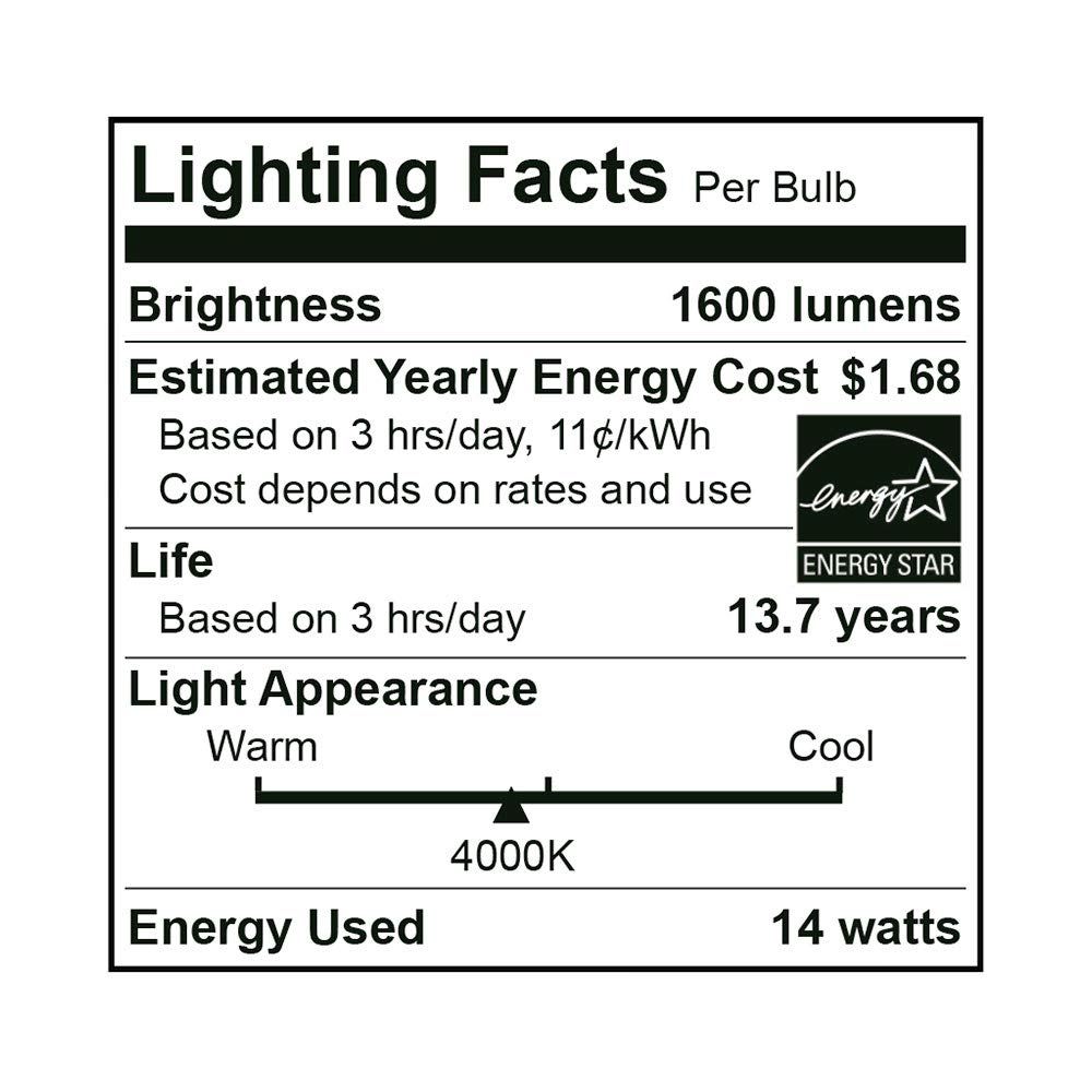 Euri Lighting EA19-14W1140eGV, LED Multi-Volt 120-277V A19, 14W (100W Equivalent), 4000K (Bright White) GU24 Base, Damp Rated, UL & Energy Star, 3YR 15K HR Warranty