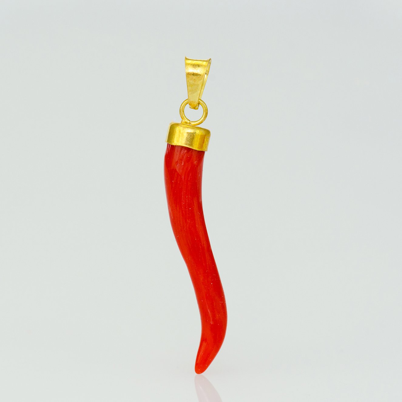 JJP Jewelry Good Luck Coral Charms - Cornetto - Coral Horn made of Genuine Italian Corallium Rubrum Harvested and Handcrafted in Italy - 18K gold Plated Bale - 0.8 inch.