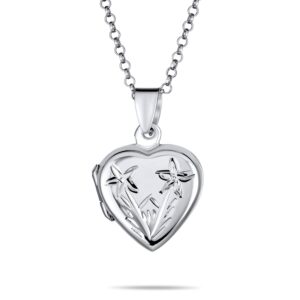 Personalized Engrave Delicate Medium Vintage Style carved Floral Flower Photo Heart Shape Lockets For Women That Hold Pictures .925 Silver Locket Necklace Pendant Custom Engraved