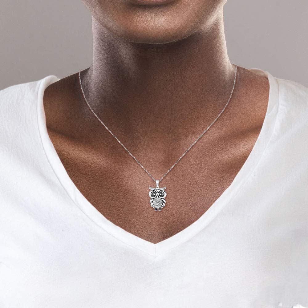 Diamond Owl Necklace for Women 925 Sterling Silver 1/10ct (I-J, I3), 18 inches, by Keepsake