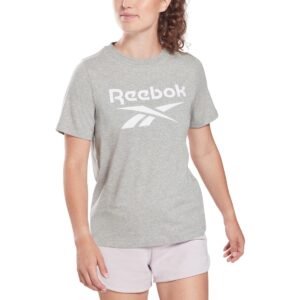 reebok women's standard logo tee, medium heather grey/white