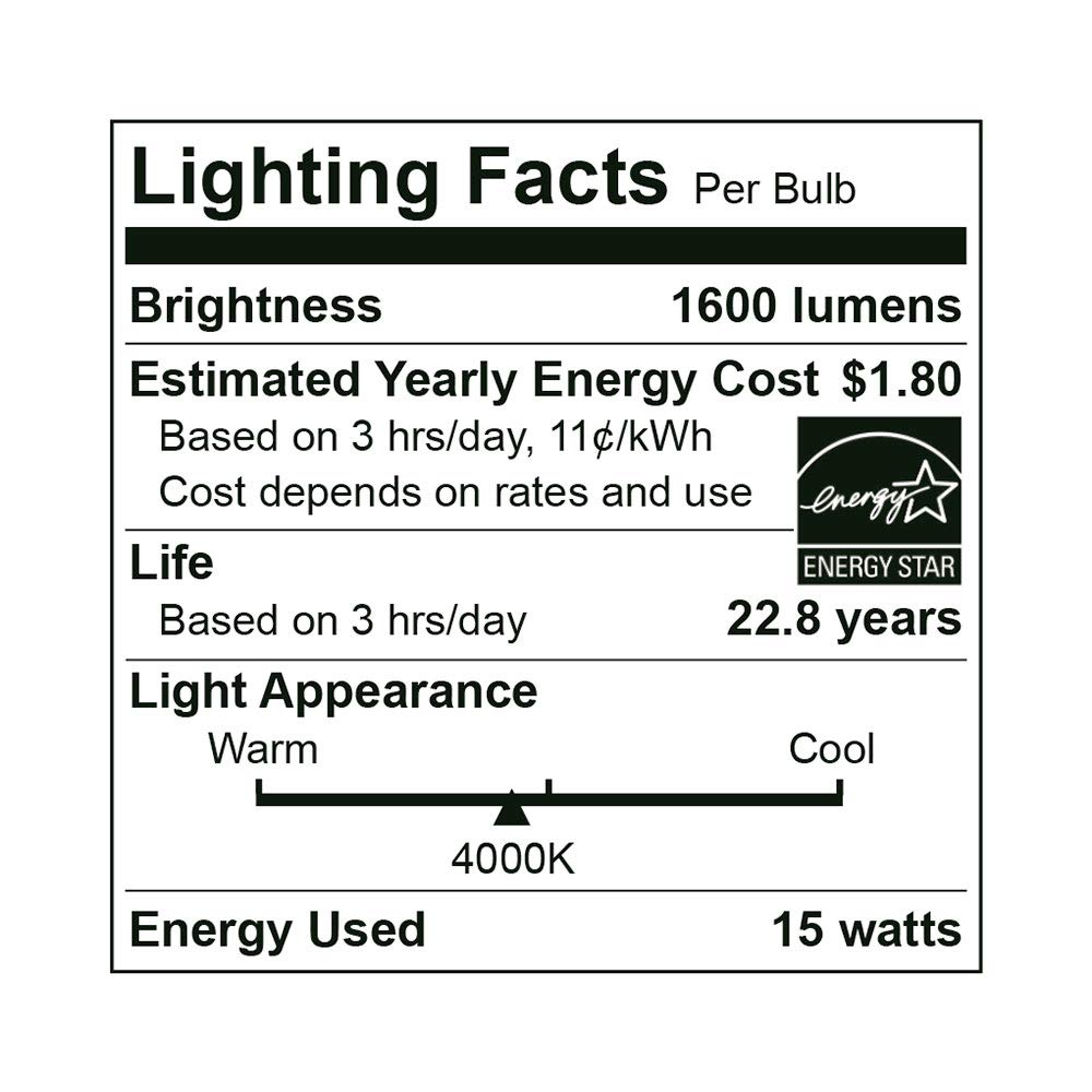 Euri Lighting EA19-15W2040e, LED A19 15W (100W Equivalent), 1600lm, Dimmable, 4000K (Bright White) E26 Base, Fully Enclosed Rated, Damp Rated, UL & Energy Star, 3YR 25K HR Warranty